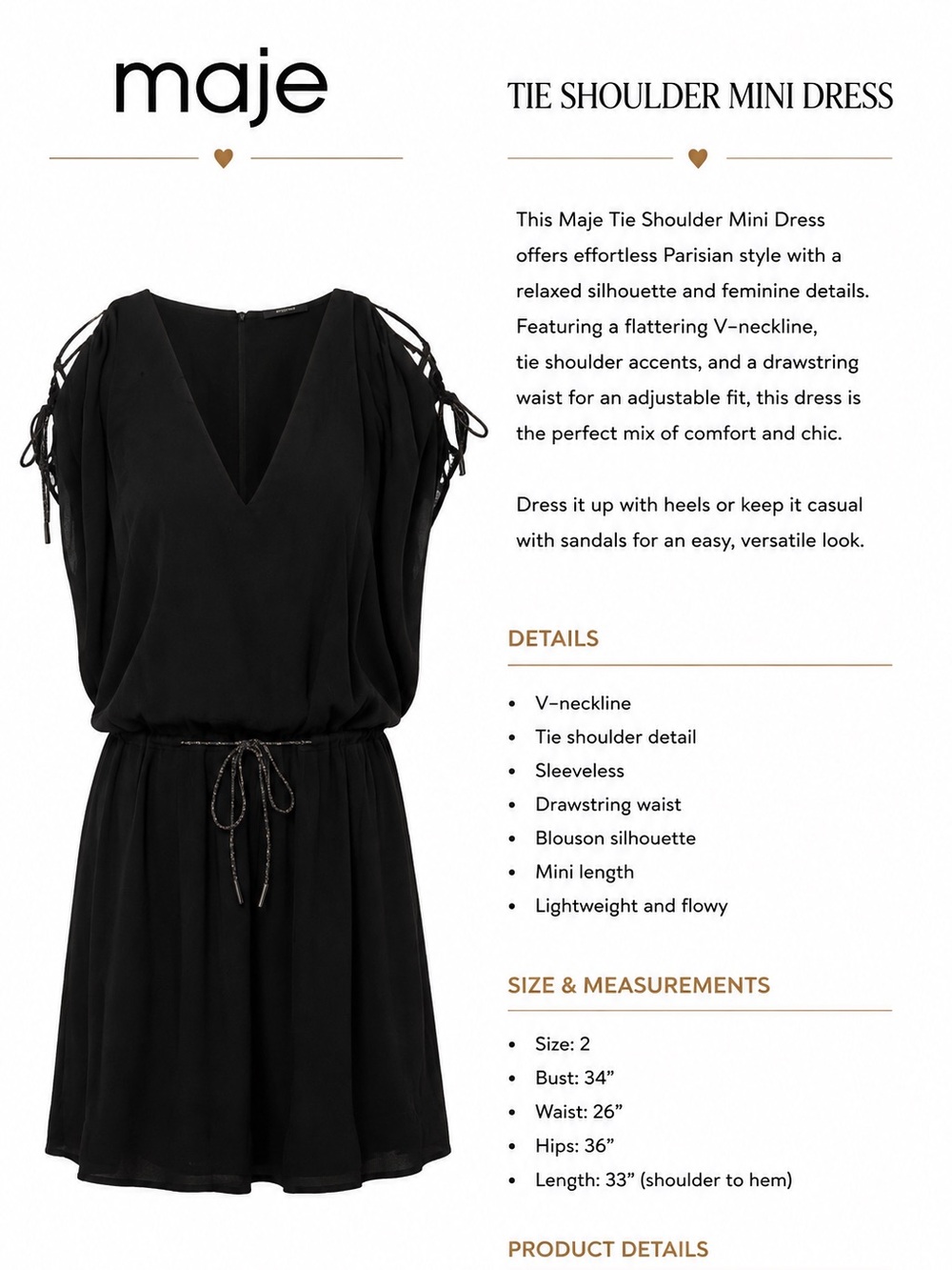 Maje Black Tie-Shoulder Mini Dress